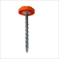 A metal screw with a spiral thread and a wide, flat orange plastic cap, from the Camping Kit Starter Pack – Each, ideal for first-time campers. Item shown against a plain white background.