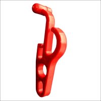 The Awning Hooks – 10 Pack – Suits Rollout Awnings features red plastic hooks with two base holes and a curved top, perfect for hanging or securing items on rollout awning tracks.