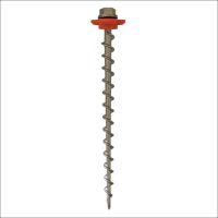 A Rollout Awning Anchor Kit – Each, featuring a silver metal screw with a hexagonal head and a red washer, is displayed vertically against a plain white background.
