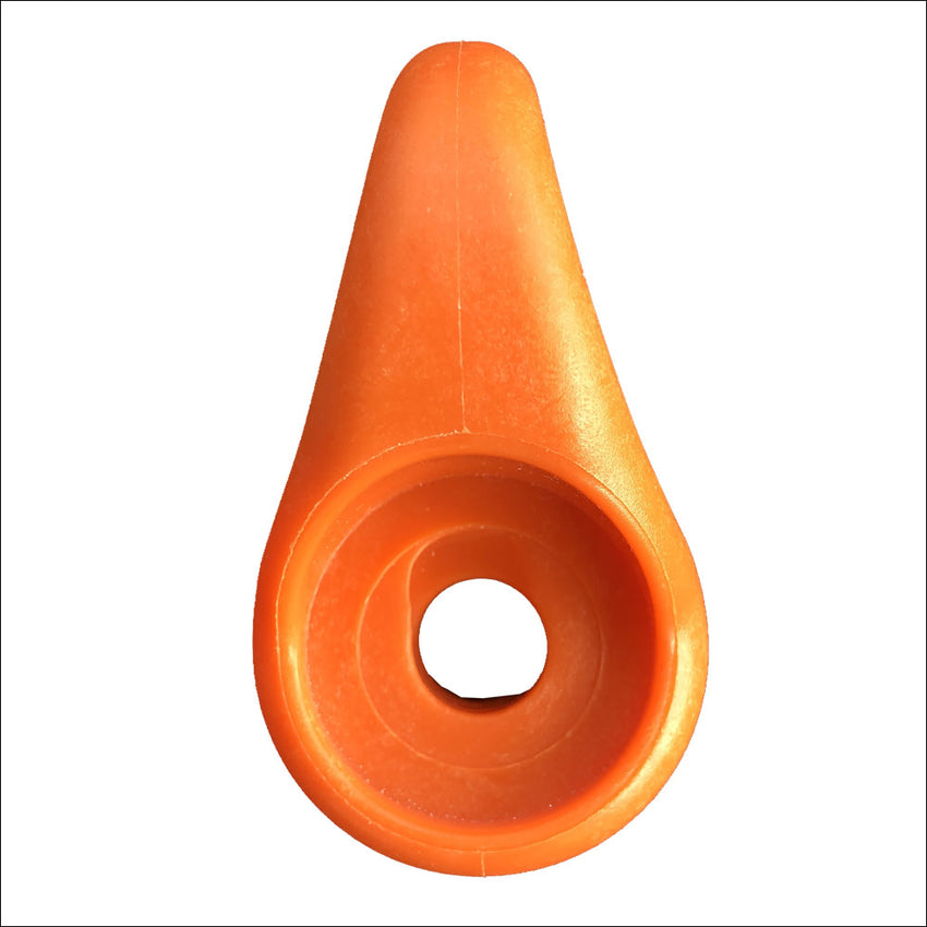 Close-up of a Ground Dog™ Hook Collar – Each, an orange plastic item with a round base and central hole, tapering to a point at the top, displayed against a white background.
