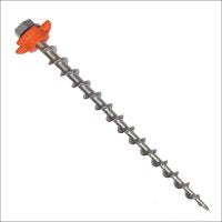 The Ground Dog™ Wing Collar – Each is a long metal auger screw with a helical thread, pointed tip, orange plastic cap near the top, and a secure locking nut for stability.